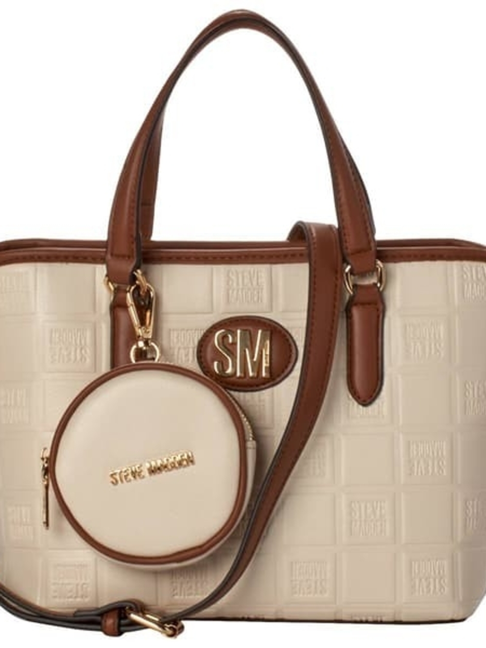 Steve Madden Cream and Brown Embossed Tote with Coin Pouch